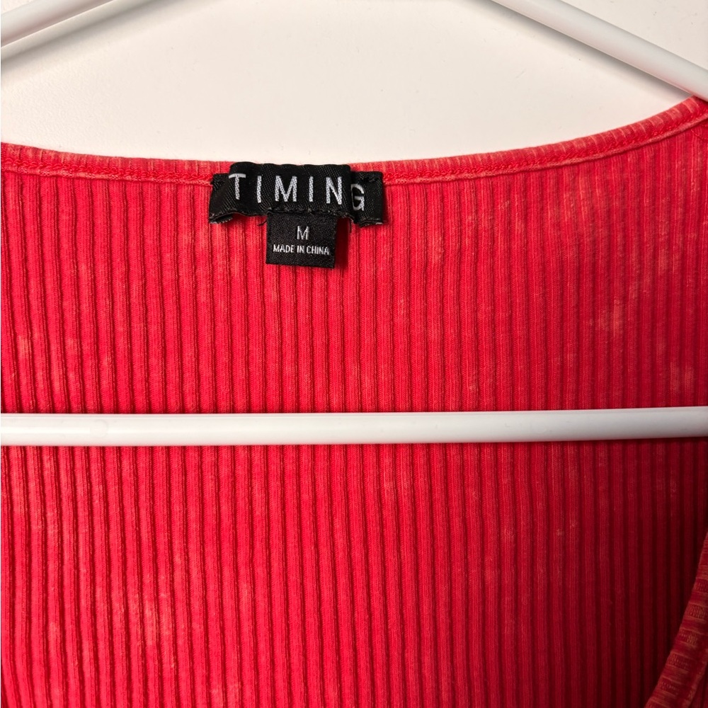 Timing Red Ribbed Blouse with Ruffled Sleeves - Picture 2 of 2